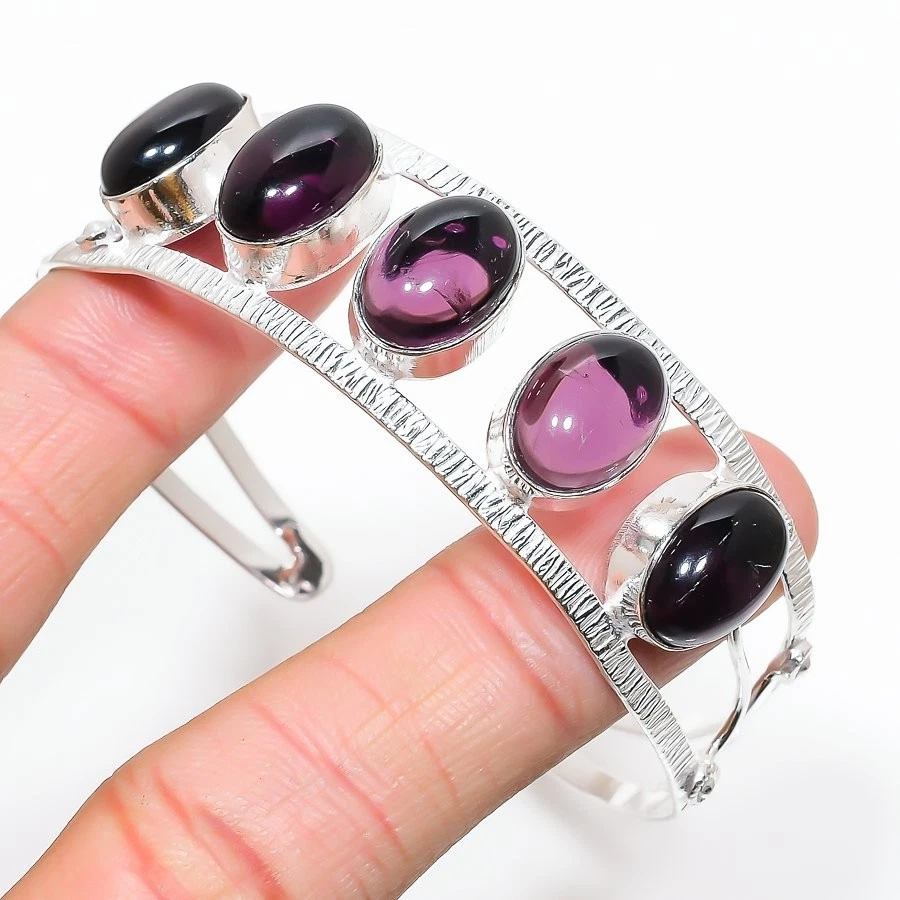 Purple Amethyst Gemstone Handmade 925 Sterling Silver Adjustable Cuff Bracelet - Image 1 of 1