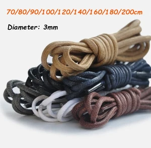 Fine Round Waxed Shoelaces Men's Shoe Boots Lace Waterproof 70-200 cm 9 Colours - Picture 1 of 16