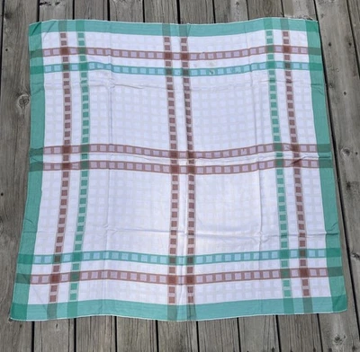 Mantel Vintage Mezcla Algodón, 47 x 46" Verde y Marrón sobre Marfil, Mezcla Algodón Foto 1 de 4