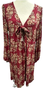 American Eagle Outfitters Kleid Damen XL weinrot Blumenmuster vorne zum Binden Boho - Bild 1 von 5