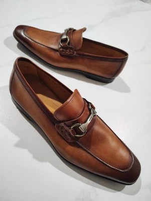 Mocassim Magnanni Masculino Horse Bit Tamanho 8 Marrom Couro Pátina Sapatos Sociais - Imagem 1 de 4