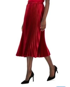 NEW Anne Klein Satin Pleated Acordian Midi Skirt Titan Red Large $119 - Picture 1 of 7
