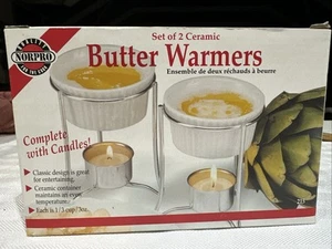 Set of 2 Norpro Ceramic Butter Warmers w/Candles Included 1/3 Cup Each - Picture 1 of 4