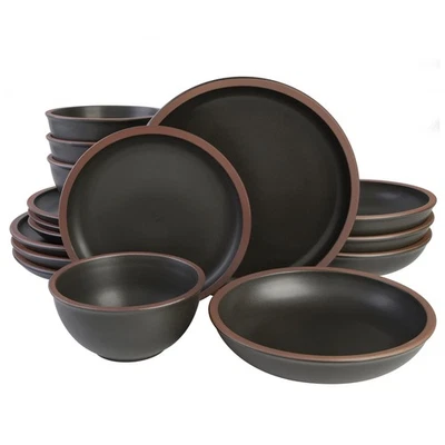Lagos Coupe Dinnerware Set, for 4 (16pcs), Black - Image 1 of 4