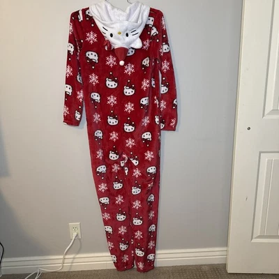 Sanrio Hello Kitty Navidad Con Capucha Una Pieza Dormir Pijama Mono Pijama Pequeño Foto 1 de 4