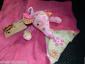 SECURITY BLANKET ELEPHANT TREND LAB FLOWER HOT PINK GREEN GIRL LOVEY FLORAL NEW - Picture 1 of 3