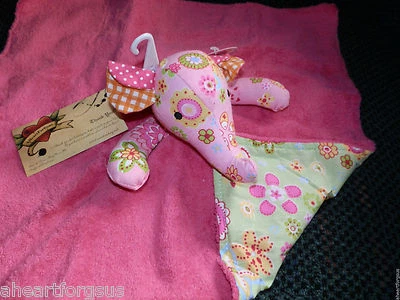SECURITY BLANKET ELEPHANT TREND LAB FLOWER HOT PINK GREEN GIRL LOVEY FLORAL NEW - Image 1 of 3