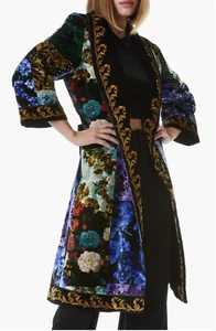 Alice and Olivia Eilene Tie Waist Velvet Kimono, Petals Patchwork - Retail $795 - Picture 1 of 5