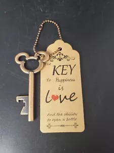 Mickey Mouse Copper Key Shaped Bottle Opener "Key To Happiness" Key Chain - Picture 1 of 3