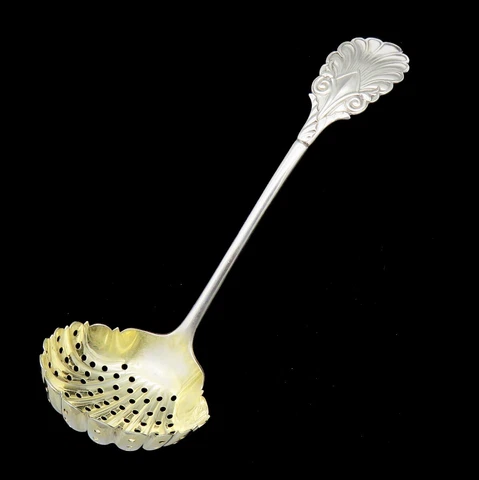 Antique Gorham Grecian Sterling Silver Gold Pierced Bowl Berry Strainer Ladle Cover