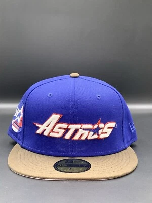 EXCLUSIVE HOUSTON ASTROS FITTED HAT SCRIPT TXFITTEDS BLUE BROWN 35 PATCH 7 1/2 - Image 1 of 4