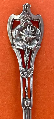 5-3/4” Bridal Rose Flower Floral June Birthmonth Sterling Silver Souvenir Spoon • 37.18$