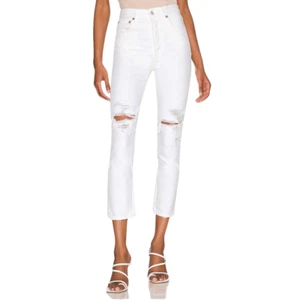 Jeans nuovi con etichette $188 AGOLDE bianchi Riley vita alta effetto invecchiato taglio dritto taglia 27 - Foto 1 di 6