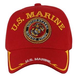 NEW! US MARINE CORPS USMC BIG ROUND SIDE LINE CAP HAT RED - Picture 1 of 4