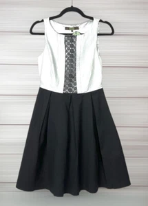 NWT Eva Franco Regina Dress White & Black Fit Flare Lace Detailing Pleated sz 2 - Picture 1 of 12