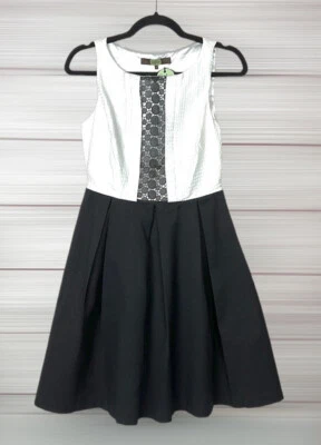 NWT Eva Franco Regina Dress White & Black Fit Flare Lace Detailing Pleated sz 2 - Image 1 of 4