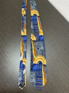 Beautiful Ermenegildo Zegna Multicolor Italian Scene Silk Tie Approx 58" Long - Picture 1 of 7