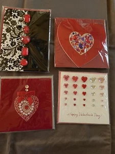 PAPYRUS Lot of 4 Valentine's Day Cards - New 3D Embellished Gems Pearls Pretty - Picture 1 of 7