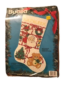 Z Bucilla Christmas Sampler Counted Cross Stitch Stocking Santa Claus 1994 113 - Bild 1 von 2
