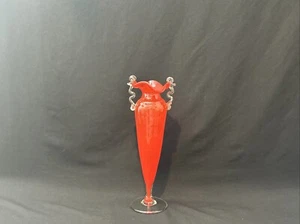 Gorgeous Vintage Fratelli Toso? Cased Glass Red Handled Vase 13 1/2" - Picture 1 of 10