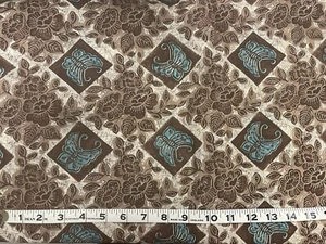 VINTAGE BROWN AND BLUE FLOWERS & BUTTERFLIES PRINT 100% COTTON FABRIC 1 YARD + - Bild 1 von 2