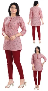 Piping Art Silk Kurti Women Top Indian Kurti Pink Tunic Kurta Shirt Dress MM368 - Picture 1 of 8