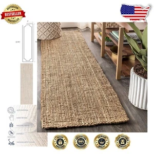 216 Natural Jute Runner Rug - Bohemian & Transitional Style 2ft x 16ft - Picture 1 of 9