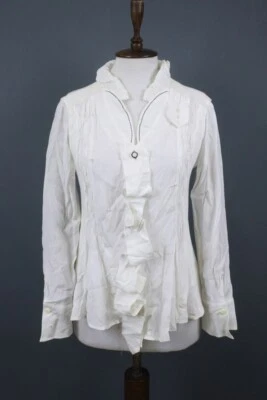 Camisa Elisa Cavaletti Sono Italiano Beige Diseñador Volantes Abotonada Talla L Foto 1 de 4