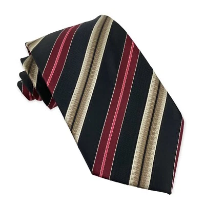 Very Nice ALEXANDER JULIAN COLOURS Mens 100% Silk Striped Tie Black Red - Image 1 of 4