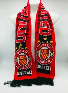 Bufanda de aficionado al fútbol Manchester United Inglaterra tejida roja hecha en Reino Unido - Imagen 1 de 7