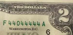 1995 $ 2 Federal Reserve Atlanta 7 of a Kind F44044444A Lucky Liars Poker Bill - Bild 1 von 3