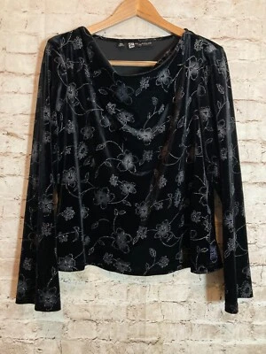 RL Richard NY Velvet Top Womens XL Black Floral Glitter Whimsigoth Grunge Boxy - Image 1 of 4