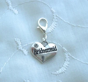 PERSONALISED SILVER TONE RHINESTONE CLIP ON HEART CHARM WEDDING GIFT BIRTHDAY - Picture 1 of 31