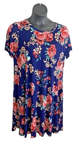 women's Korsis dress size 2XL navy floral short sleeve scoop neck pull on rayon - Picture 1 of 10