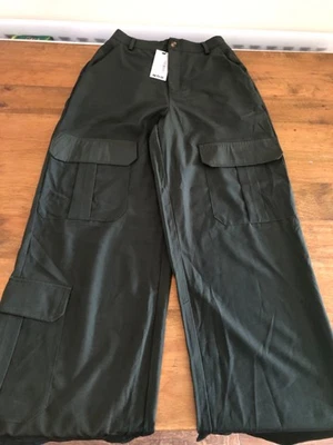 Boohoo Khaki Tall Pocket Detail High Waisted Wide Leg Cargo Trousers Size 6 BNWT - Image 1 of 4