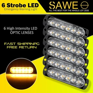 6 x Amber 6 LED Car Truck Beacon Warning Hazard Flash Strobe Light - Foto 1 di 7