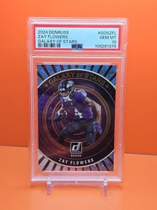 🟣⚫️🟣 2024 DONRUSS ZAY FLOWERS #GOSZFL GALAXY OF STARS PSA 10 💎MINT 🟣⚫️🟣 - Picture 1 of 2