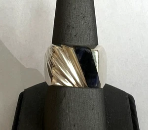 ANELLO UOMO VINTAGE MESSICO LAPISLAZZULI E ARGENTO STERLING MISURA 10 - Foto 1 di 5