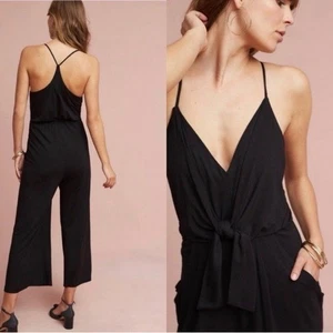 Anthropologie Black Willa Tie-Waist Jumpsuit Moulinette Soeurs M Medium Petite - Picture 1 of 8