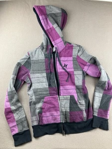 Hurley Men’s M Plaid Sherpa Lined Zip Hoodie Purple Gray 2000s Surf Skate - Picture 1 of 10