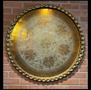 Vintage Mid Century marokkanischer großer 36" runder Kuchenboden Messing Tablett Tisch 20" hoch - Bild 1 von 11