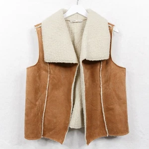 OLD NAVY Vtg Y2K Faux Suede Sherpa Lined Vest Sleeveless Jacket Tan Retro XL/XXL - Picture 1 of 5