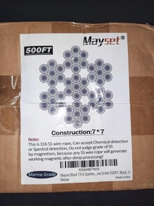 500FT 1/8" T316 Stainless Steel Wire Rope Cable 7x7 Strands Marine Grade BLACK - Picture 1 of 2