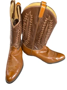 Tony Lama Cowboy Boots Mens Sz 10.5 E 5105 6210 Brown Two Tone Leather Western - Picture 1 of 20