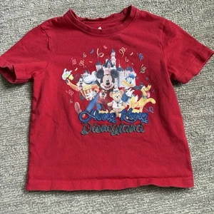 Disneyland Hong Kong Felted Tshirt Kids Red Small - Picture 1 of 7