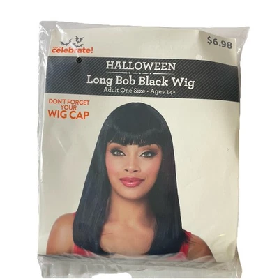 Long Black Straight Bob Hair Wig NEW Halloween Costume Cosplay Adult OSFA - Image 1 of 2