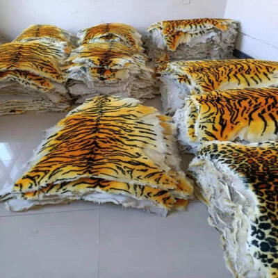 Natural Real Sheepskin Tiger Print Fur Rug Mat for Sofa Office Chair 70x110cm - Image 1 of 4
