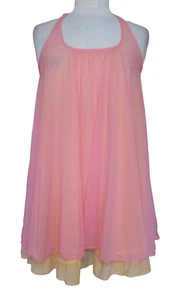 Betsey Johnson Nightie S Pink Orange Double Chiffon Babydoll Gown Tequila Sun - Picture 1 of 7