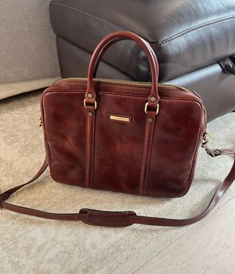 Bolso de cuero toscano para computadora portátil maletín adjunto marrón hecho en Italia nuevo Foto 1 de 4