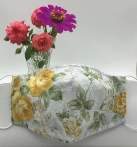 Cubiertas faciales de tela para adultos con flores 100 % algodón lavables nariz alambre filtro bolsillo - Imagen 1 de 2